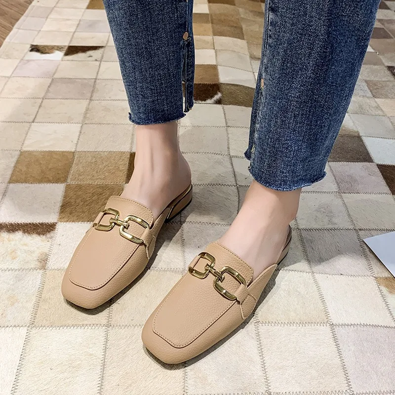 

Elegant Women Summer Flip Flops Chain Square Toe Slippers Sandals Shoes Woman Casual Slides Mules Babouche Slippers Shoes Mujer