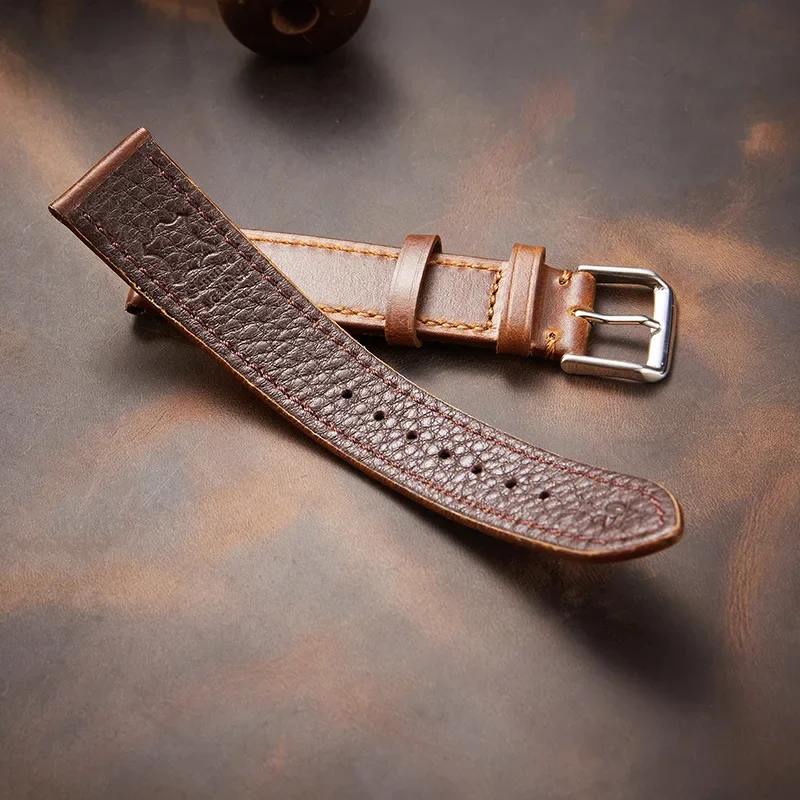 Vintage Style Oil Wax Leather Business Watch Strap - High Quality Watchband Accessory