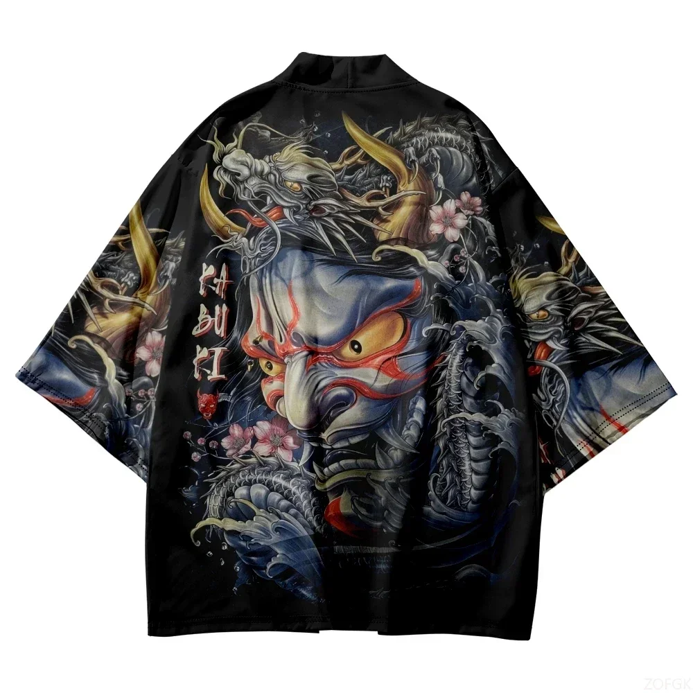 Traditional Samurai Kimono Men Japanese Anime Dragon Print Cosplay Haori Female Women Cardigan Yukata Shirt Summer Robe 4