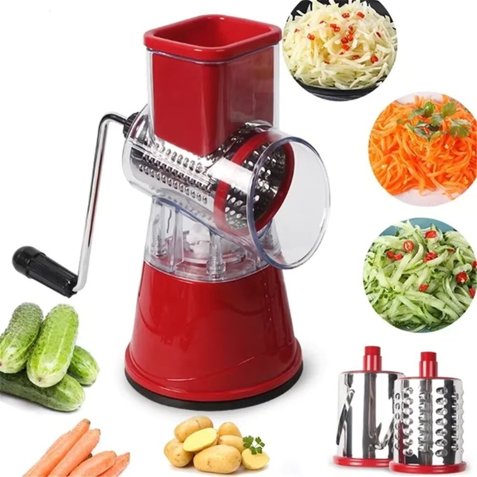 Vegetable Cutter & Slicer Manual Kitchen Cheese Chopper Machine With 3 Sharp Drums Multifunctional Garlic Potato Shredder