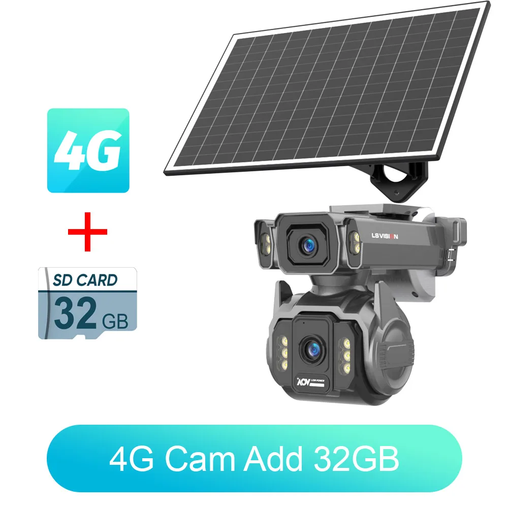 LS VISION 8MP 4K Solar Security Camera 4G PTZ 24/7 Video 12X Zoom Night Vision