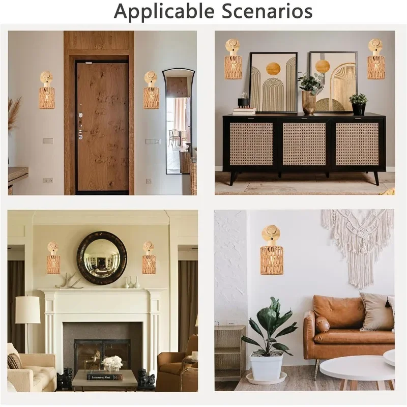 Hemp Rope Cylindrical Style Wall Lights Popular Style Led Rattan Wall Lampshade for Bedroom Hotel Decoration Lighting Fixture