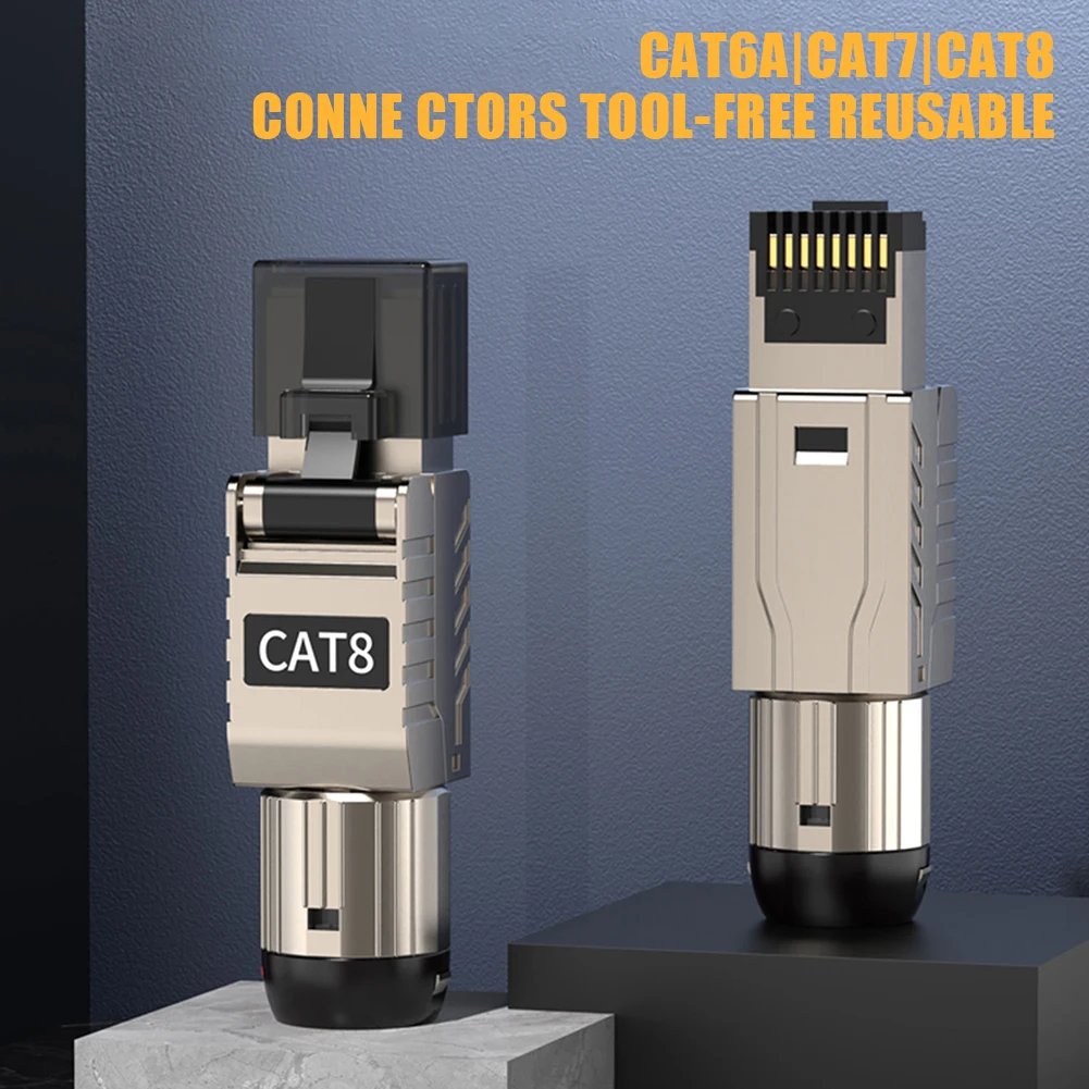 High-Speed Tool-Free RJ45 Ethernet Connectors for Cat8/Cat7/Cat6A Cables
