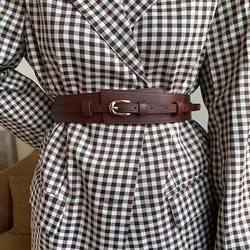 Women's Dual - Purpose Decorative Belt - Fashionable Black Wide Waist Closure - 105CM (Coffee)