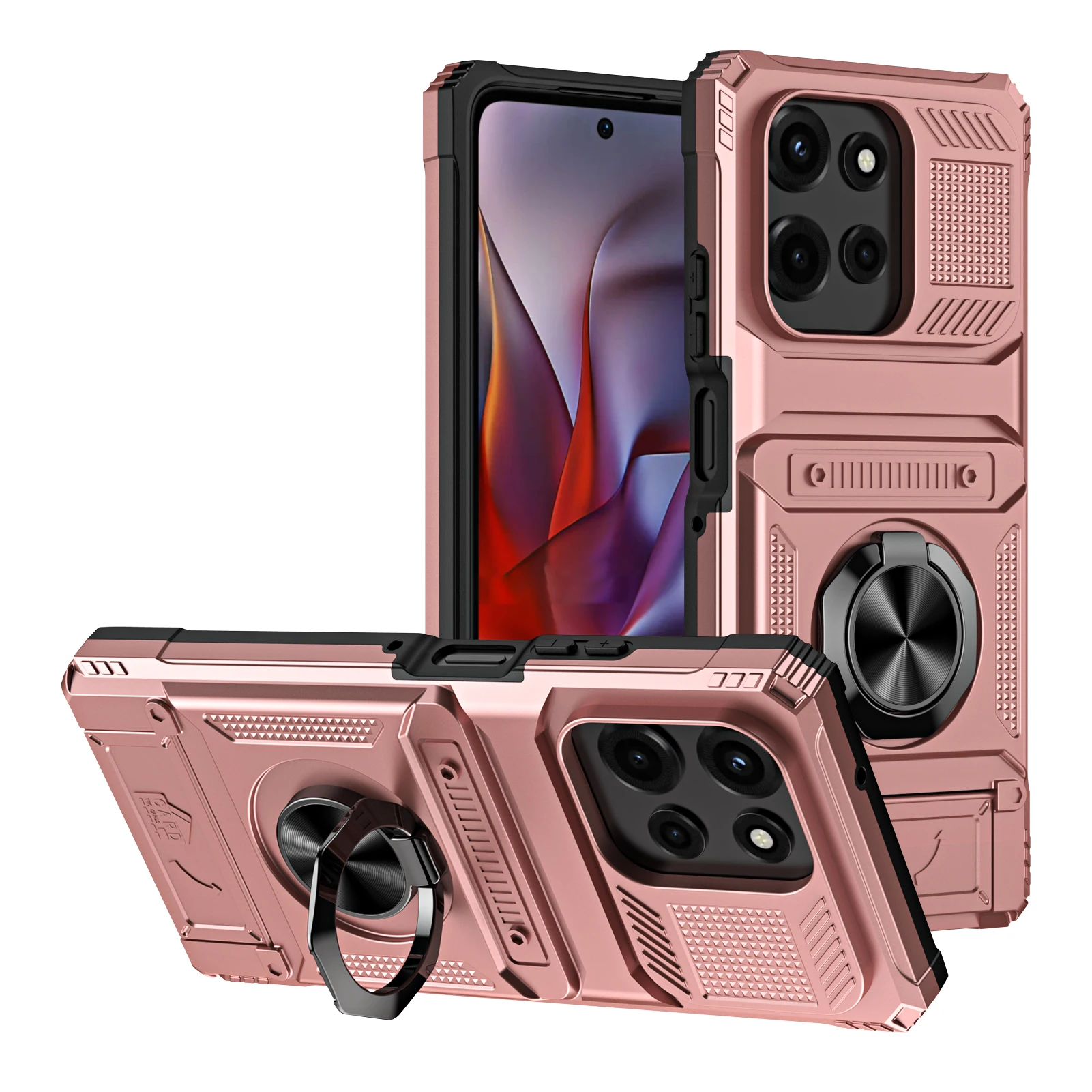 Magnetic Ring Stand Mecha Style Shockproof Case with Hidden Card Slot