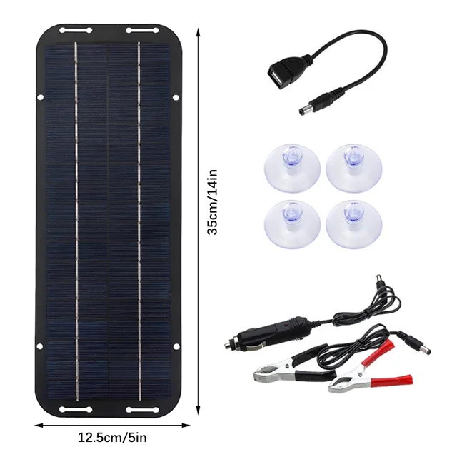 12V Solar Panel Kit IP65 Waterproof Portable Solar Charger Kit With 4 Suction Cups for Car Motorcycle High Efficiency Charging 6