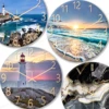 Beach Wall Clock Wall Art Clock Luxury Marble Watch Wall Mount Mechanic Clock Frameless Clock Wall Decor for Living Room Kitchen 1
