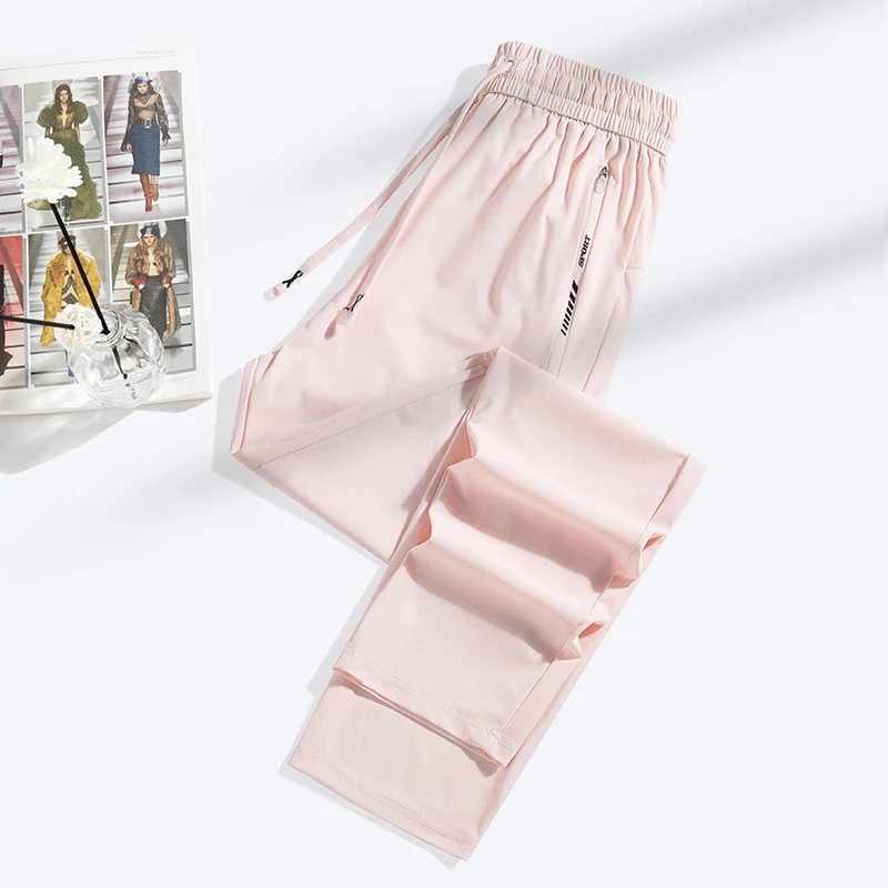 Casual Sports Pants for Men Women Summer Ice Silk Elastic Thin Loose Straight Leg casual sports pants