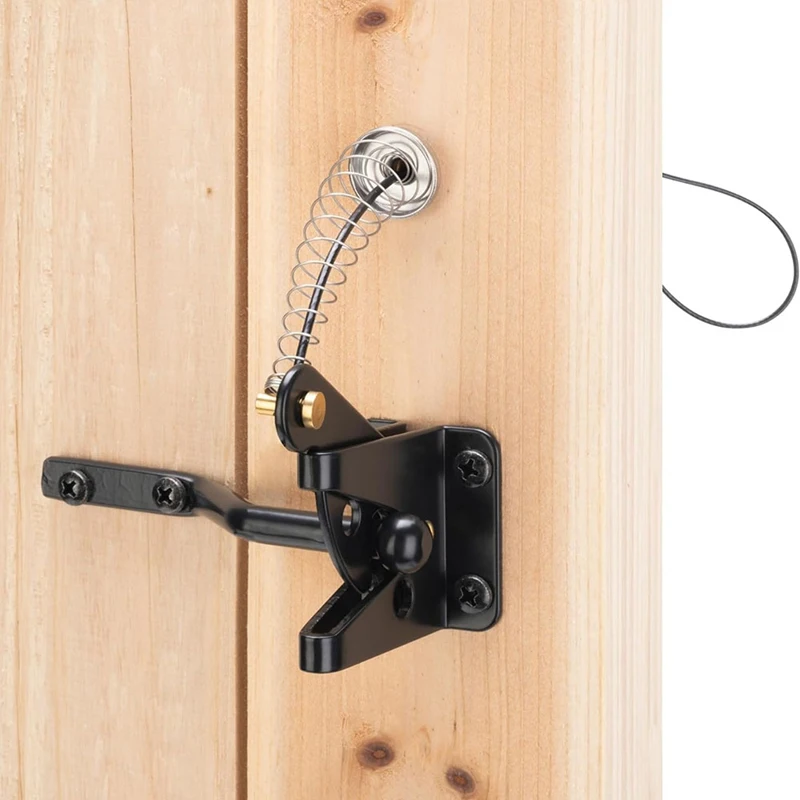 Self Locking Gate Latch For Wooden Fence Heavy Duty, Steel Spring Cable Pull String Gate Hardware Lock For Garden
