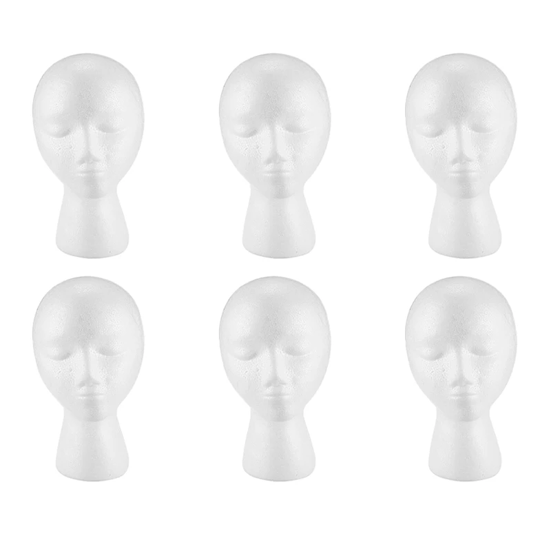 

6X Foam Mannequin Wig Head Display Hat Cap Wig Holder White Foam Head