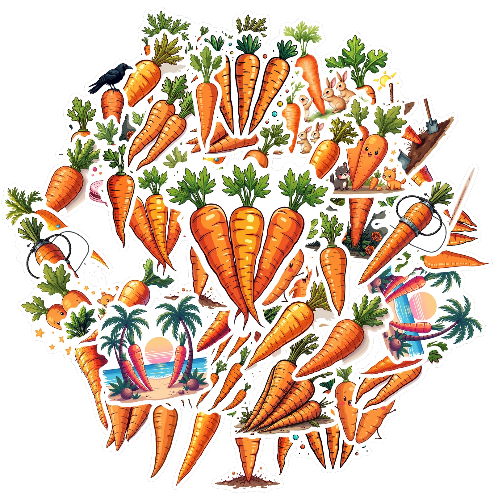 Cartoon Waterproof Carrot Theme Stickers For Water Bottle Laptop Phone Cases Planner Skateboard Luggage Party Favor Decor
