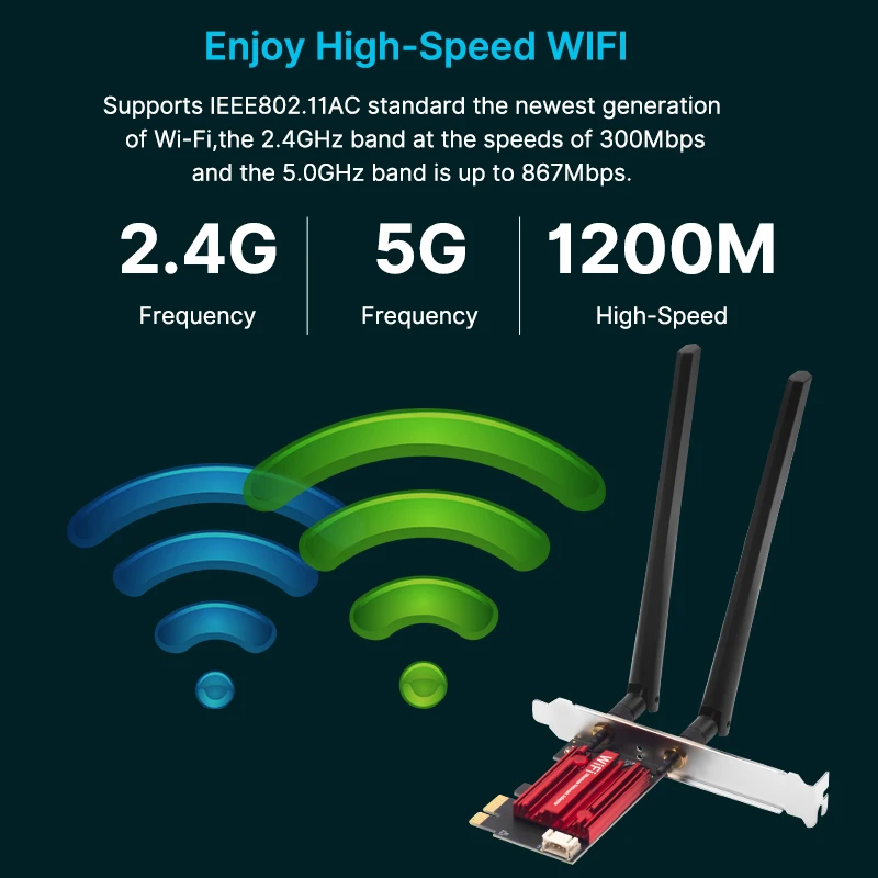 FENVI WiFi 5 PCI-E Wireless Adapter AC1200 Network Card Dual Band 2.4G/5GHz 802.11AC For Bluetooth 4.0 Desktop Windows_voghion.com