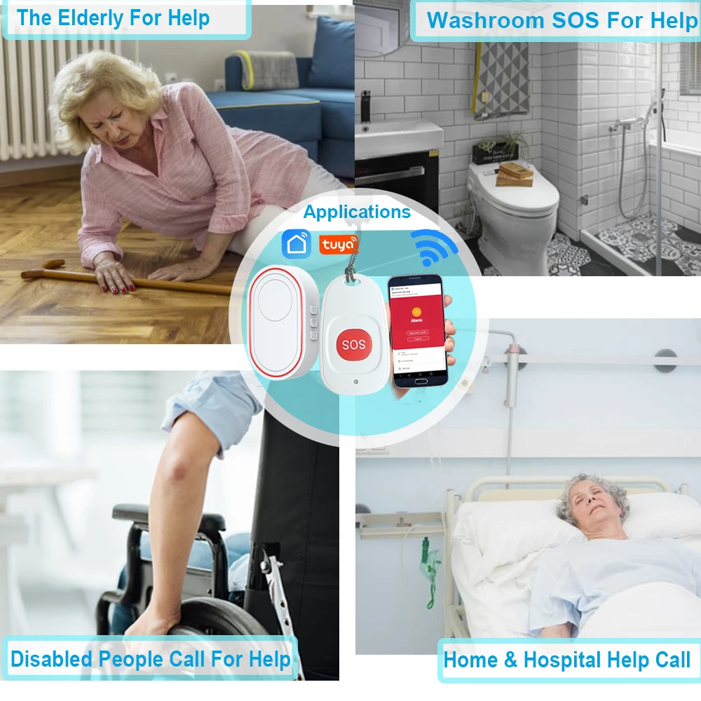 TUYA WIFI Emergency Call Button for Elderly Alarm RF 433mhz Panic SOS Wireless Call Old People Android IOS APP Smart Life