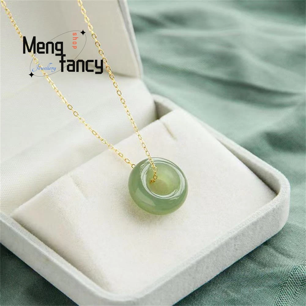 Natural Hetian White Jade Safety Buckle Clavicle Chain Women Mascot Jewelry Couple Gift