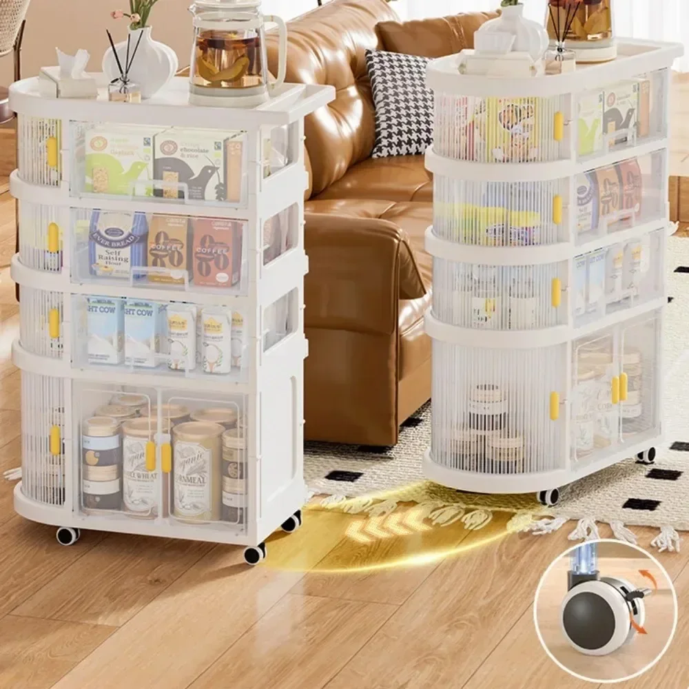 Folding Trolley No Installation Storage Rack Living Room Snack Organizer Shelf Movable Multilayer Children Products Storage Cart
