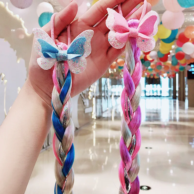 

Cute Girls Bangs Side Hair Clip Wig Hairpin Twist Braid Headwear Princess Kawaii Bows Rainbow Unicorn Wings for Baby Accessories