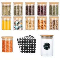 12 Pcs Round Spice Jars Glass Storage Jars with Bamboo Lids Stickers Candy Jars Coffee Jars Salt Jars Pepper Jars Tea Jars 1