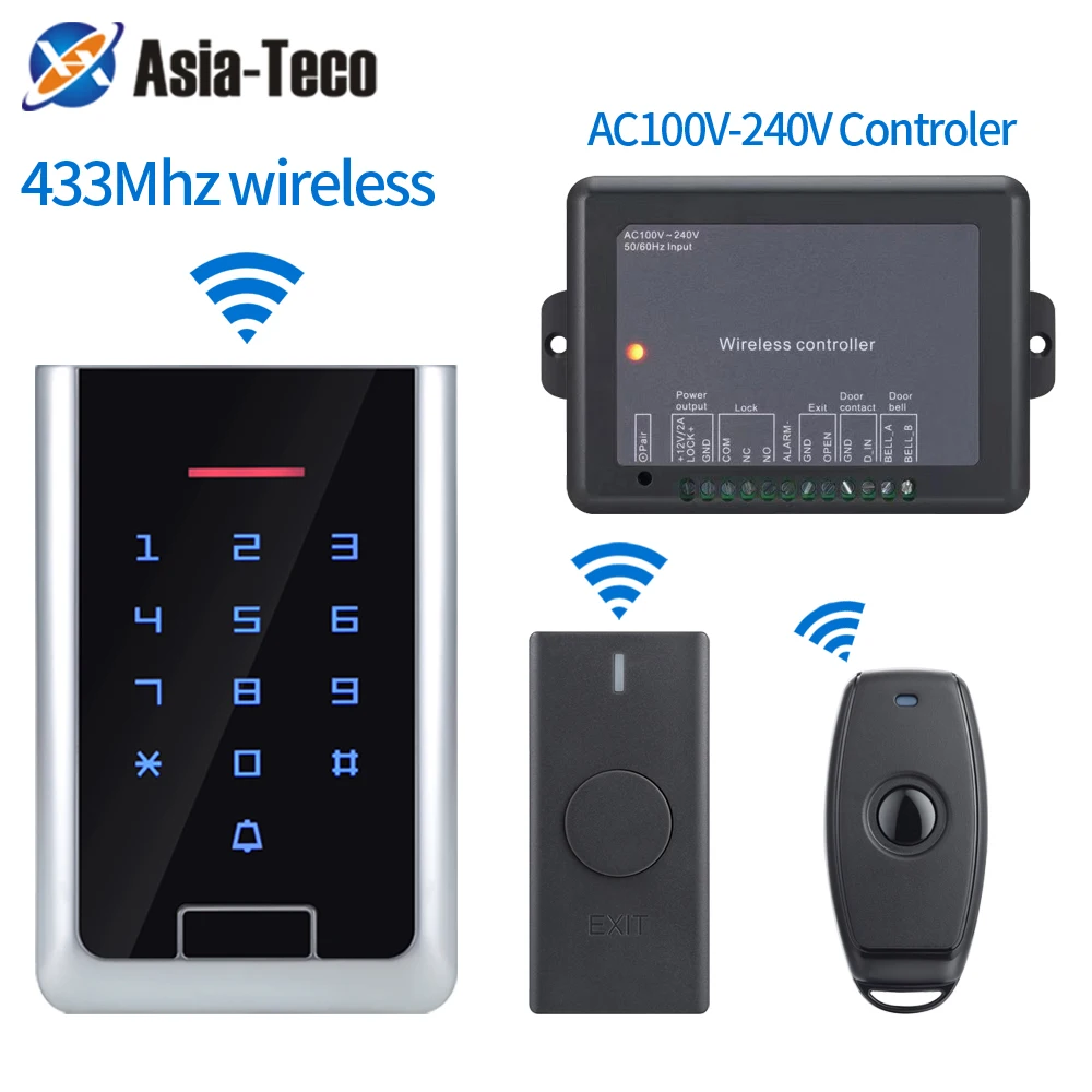 100V ~ 240V In Lega Di Zinco Impermeabile 433Mhz Rfid Retroilluminato Touch Batteria Controllo Accessi Wireless Kit Sistema Di Apertura Automatica Del