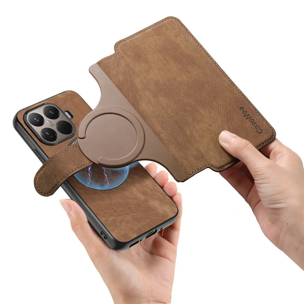Luxury Anti-Theft Leather Wallet Case with Magnetic Detachable 2-in-1 Flip Cover