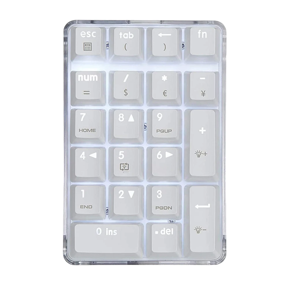 

Mechanical Numeric Keypad Brown Switch Wired Gaming Keypad Crystal Case White Backlit 21 Keys Mini Numpad