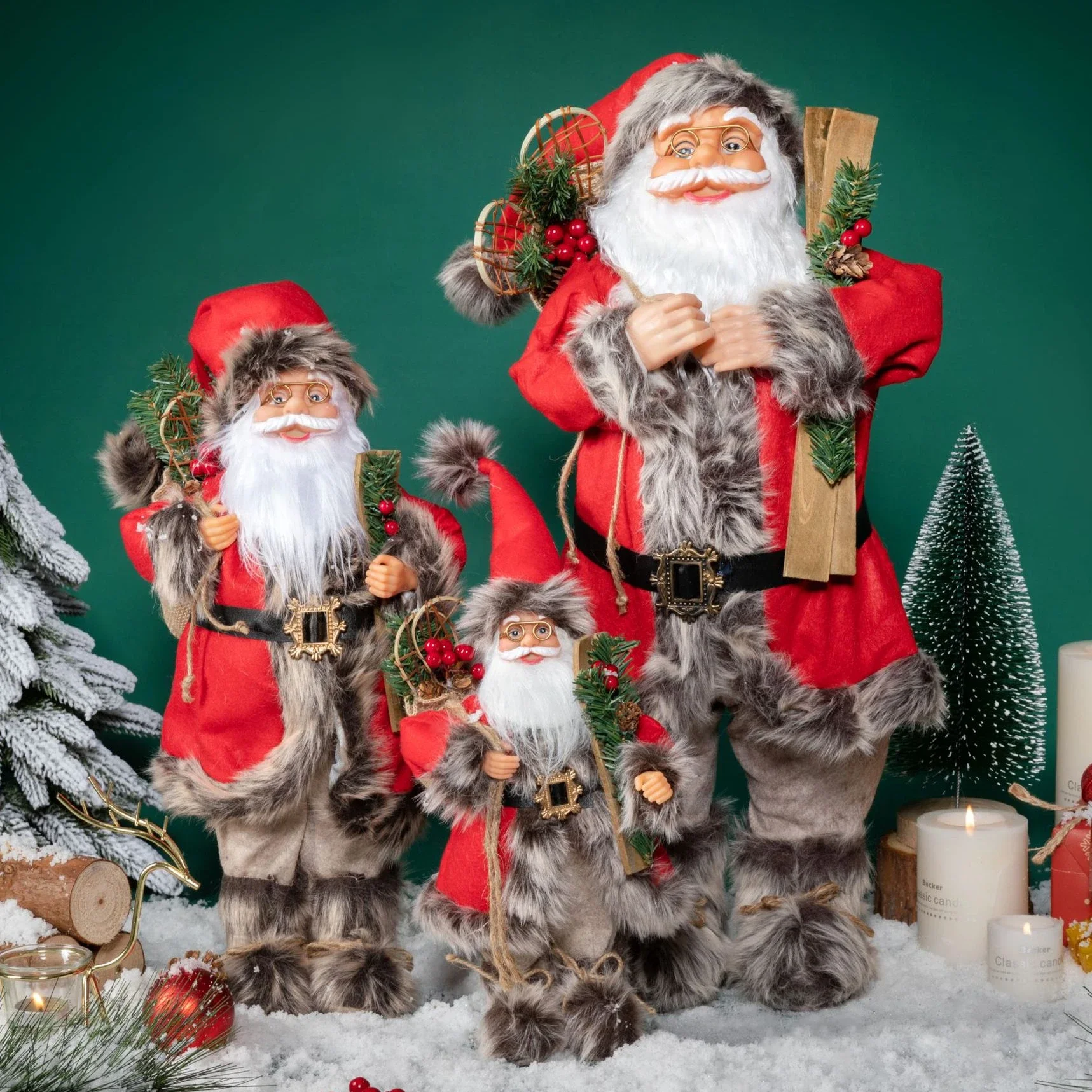 

Christmas Decorations Classic Red Backpack Holding Skateboard Santa Claus Doll Christmas Ornament Decoration