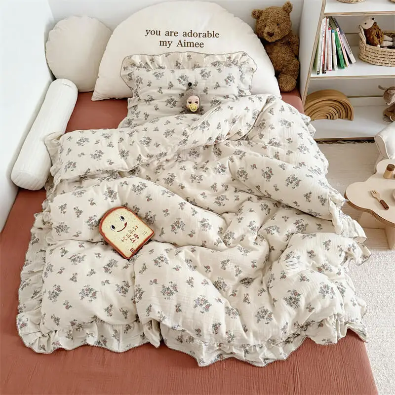 3pcs Set Cotton Floral Duvet Cover Set High-quality Cotton Muslin Bedding for Girls Twin Size Toddler Bedding