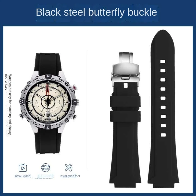 thumbnail image 1 of Correa de reloj convexa de 24-16 mm Pulsera de silicona para Timex T2N738 T2N739 T2N720 T2N721 T49706 Correa de reloj con cierre de mariposa Correa de caucho, 1 of 5