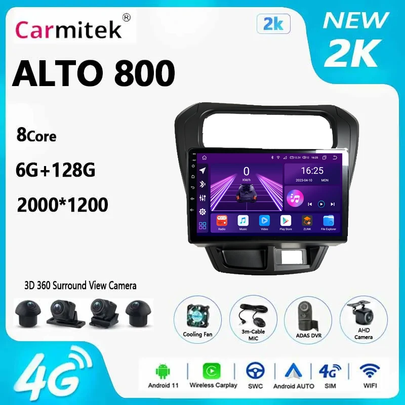 

Carmitek V1 AI Voice Wireless CarPlay Android Auto Radio for SUZUKI Maruti Alto 800 2014 4G Car Multimedia GPS 2din autoradio