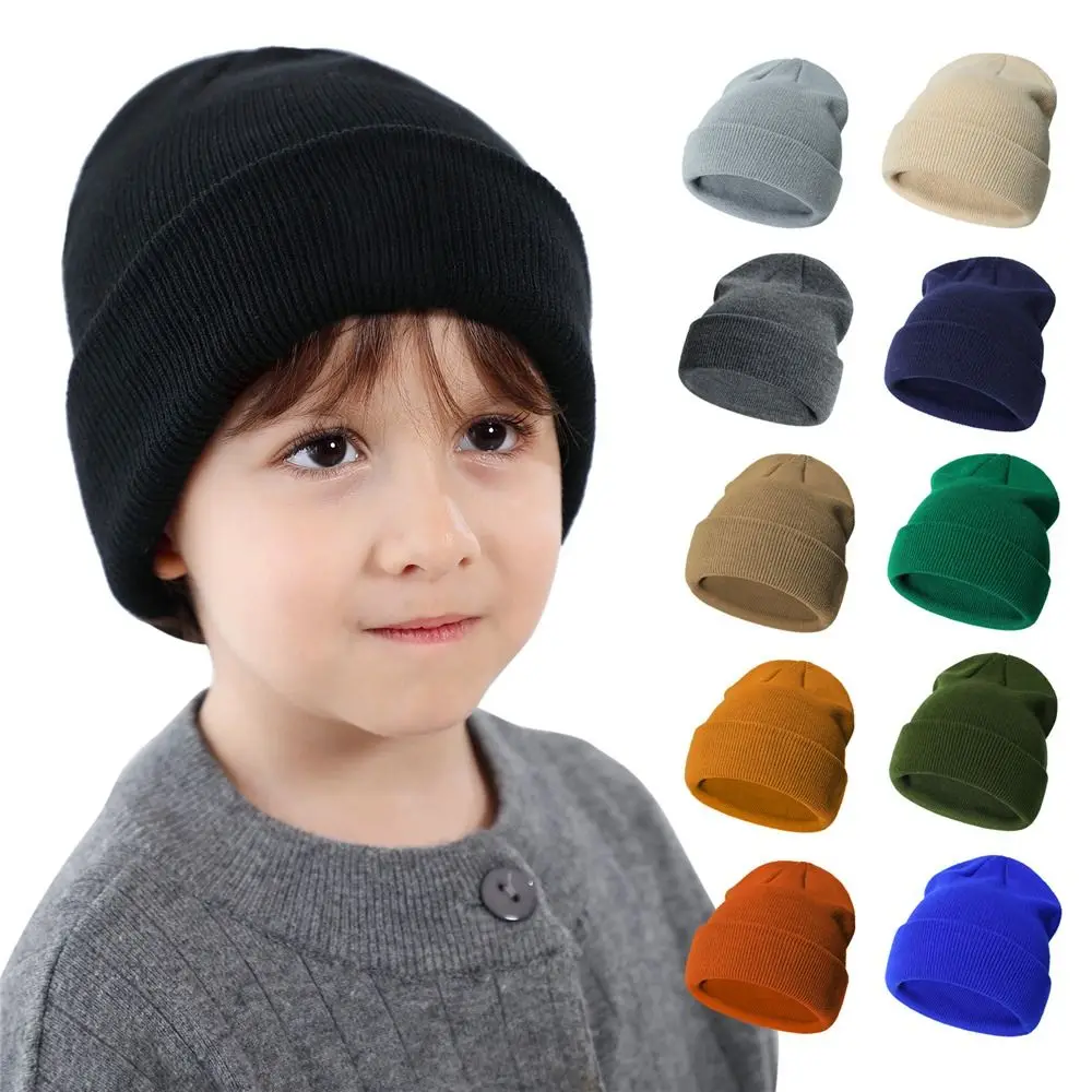 

Solid Kids Winter Hat Cute Soft 2-6 Years Children Ski Hats Knit Warm Beanies for Boys Girls