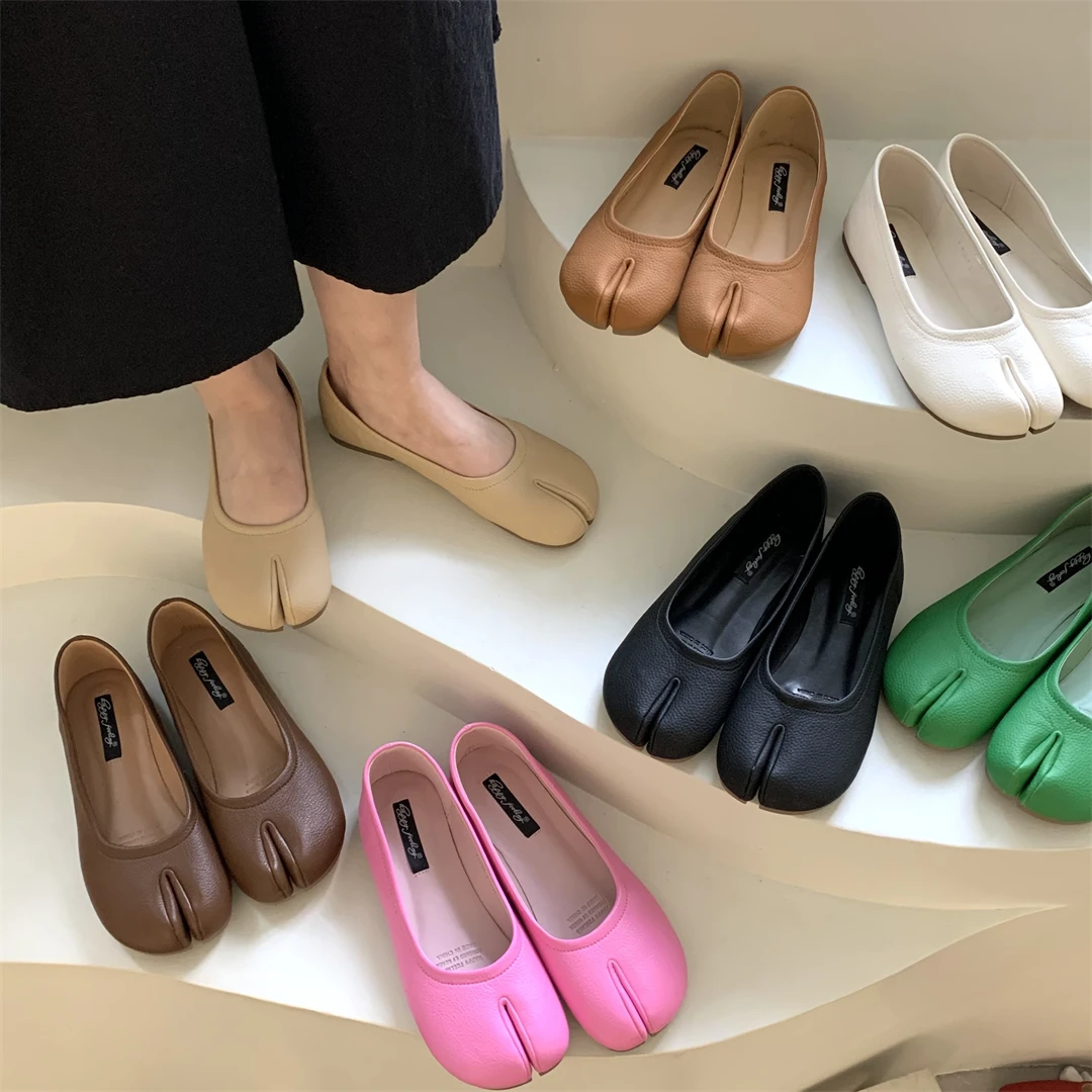Women Fashion Tabi Ninja Shoes Women Cozy Leather Flats