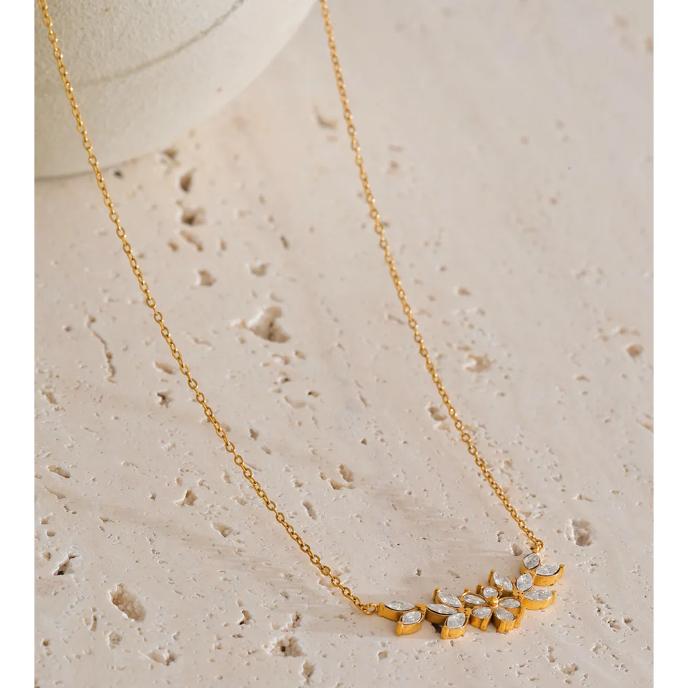 Yhpup Stainless Steel Shiny Cubic Zirconia Pendant Necklace 18K Gold PVD Plated