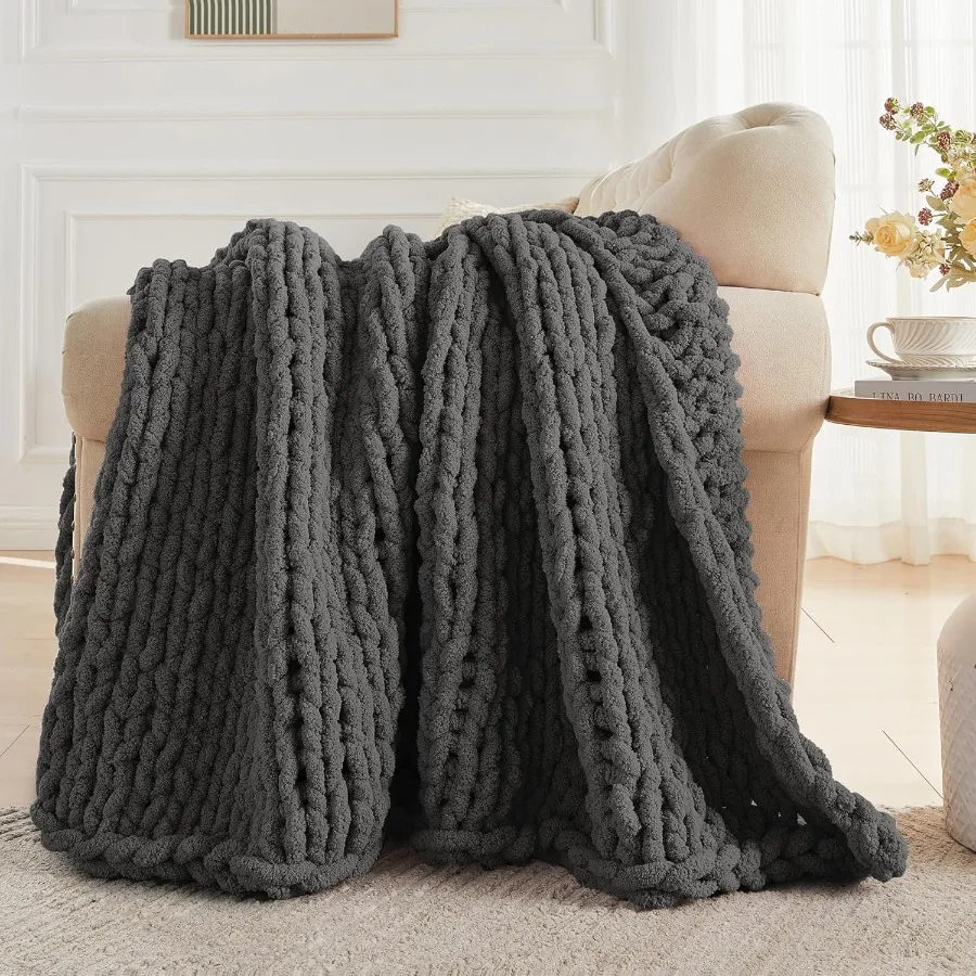 Chunky Knit Throw Blanket 60 X 80 Twin Size 100 Hand Made Large Chenille Loop Yarn Soft Fluffy Throws for Couch Sofa Bed Big Cr