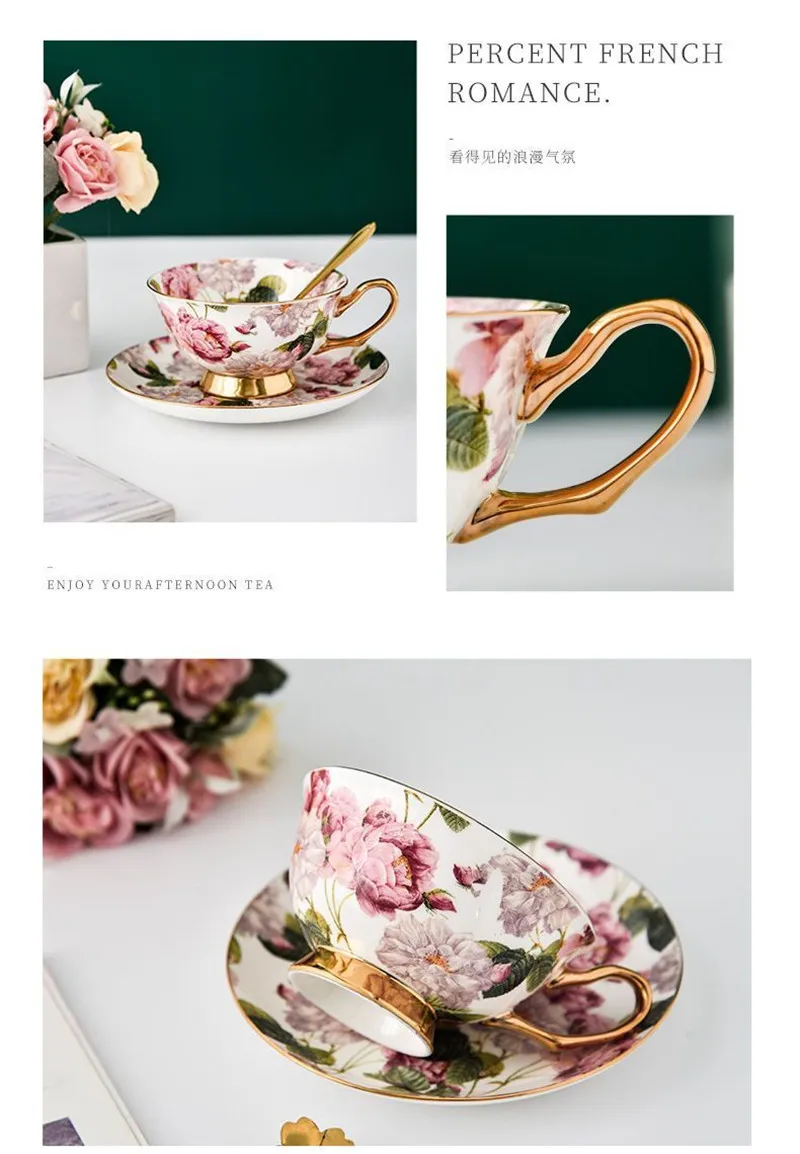 Description Picture 3 of itemNovetly and Beautiful Coffee Cup and Saucer Spoon Set Bone China English Afternoon Tea Cup Black Tea Set Home Party Coffeeware