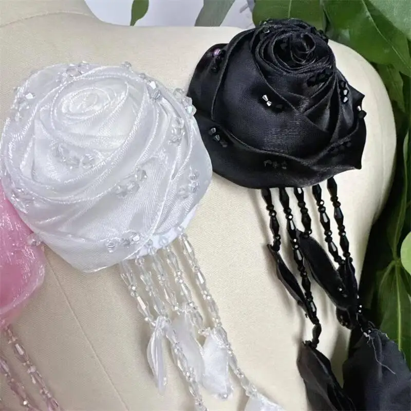 수제 비즈 아플리케 오간자 크리스탈 카멜리아 꽃, 브로치, 신발, 모자, 가방, 장 3D 장미꽃
