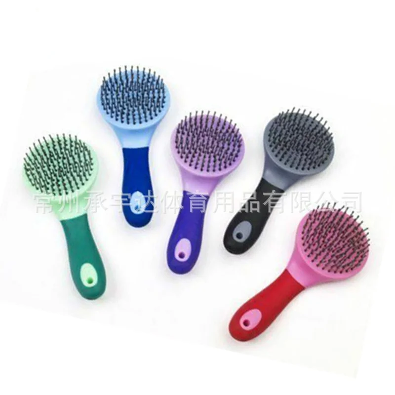 Horse Mane & Tail Brush Round Shaped Soft Rubber Grip  Needle Bristles Stable Cleaning Kit Horse Grooming Brush new 2