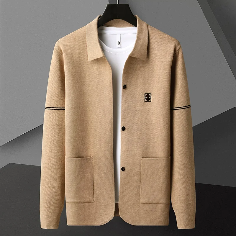 

High Quality Spring and Autumn Men's Business Casual Solid Color Sweater High-end New Fashion Embroidered Cardigan Top M-4XL