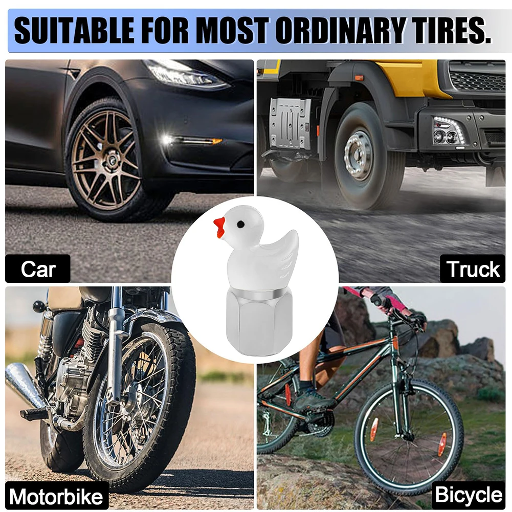 4Pcs Cute Duck Glow in The Dark Tire Valve Caps Auto Tire Valve Stem Caps Decorative Tire Valve Caps for Car Motorcycle Bicycle