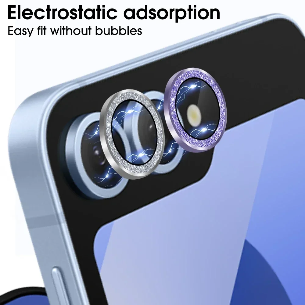 Premium Glitter Diamond Metal Lens Ring Protector - Back Camera Lens Tempered Glass