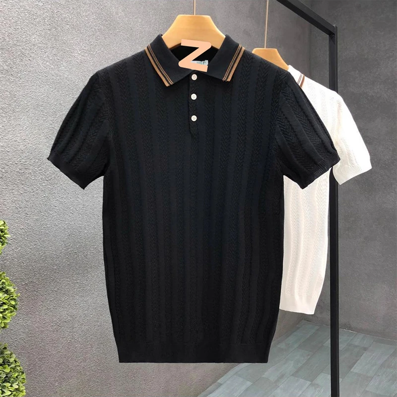 Fashionable Simple Striped Knit Polo Shirt Mens Summer Daily Leisure Breathable Knitted Tops Men Trendy Slim Short Sleeve Polos 7 S838a9fb44da84069b53e6e39c58034c1U