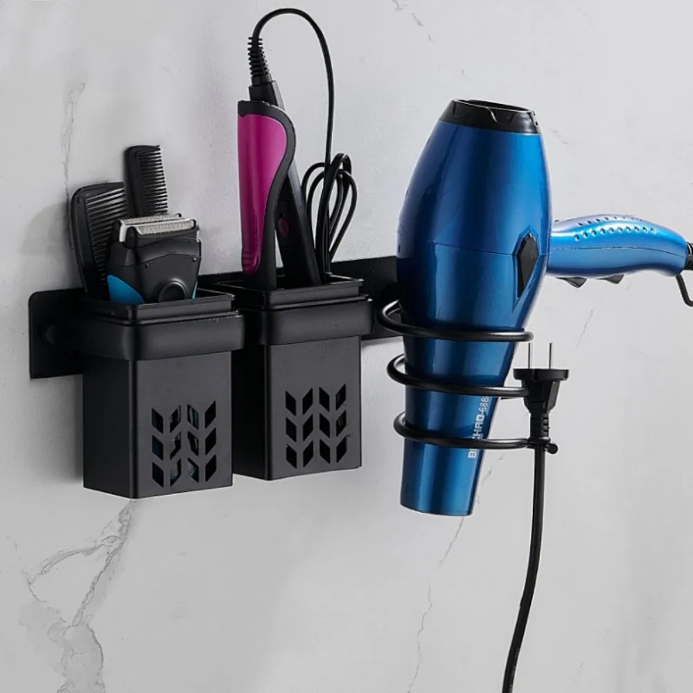 Wall-mounted Hair Dryer Holder Bathroom Storage Rack Multi-functional Space-saving Storage Box for Hair Care Tools 3