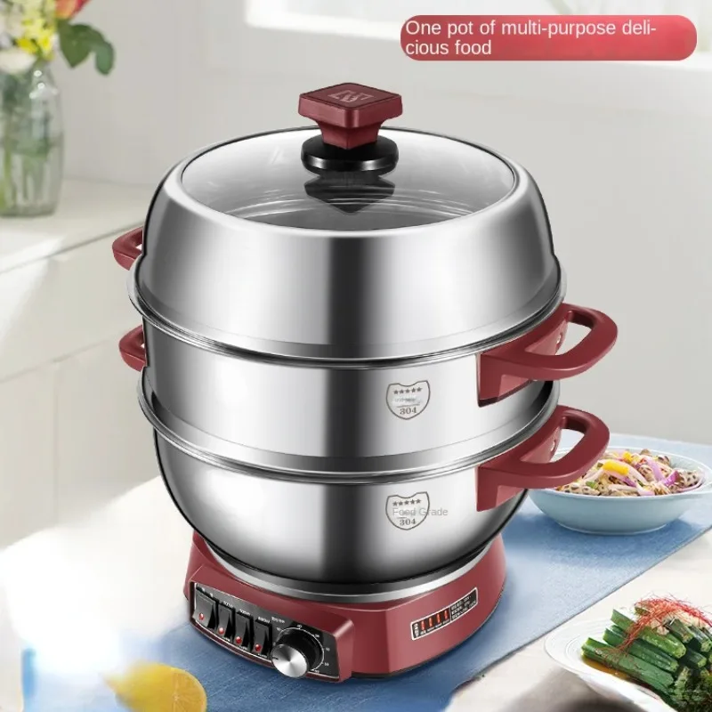 

220V Stainless Steel Electric Steaming Cooker Multi Cooker Home Cooking Pot With Steamer 2/3 Layers Electric Food Steamers