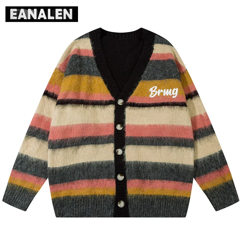 

Harajuku Vintage Striped Cardigan Women's Winter Oversized Knitted Button Cardigan Jacket Jumper Casual Grandpa Ugly Sweater men