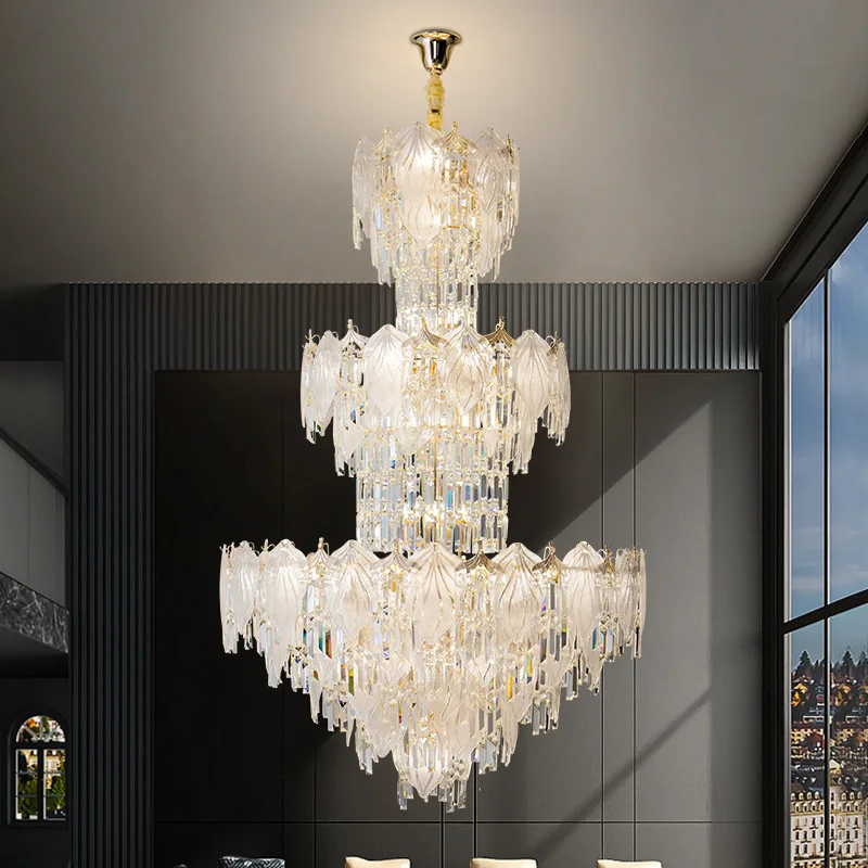 

High Ceiling Stair Crystal Long Pendant Light Modern Villa Hall Docorative Lamp Duplex Large Chandelier