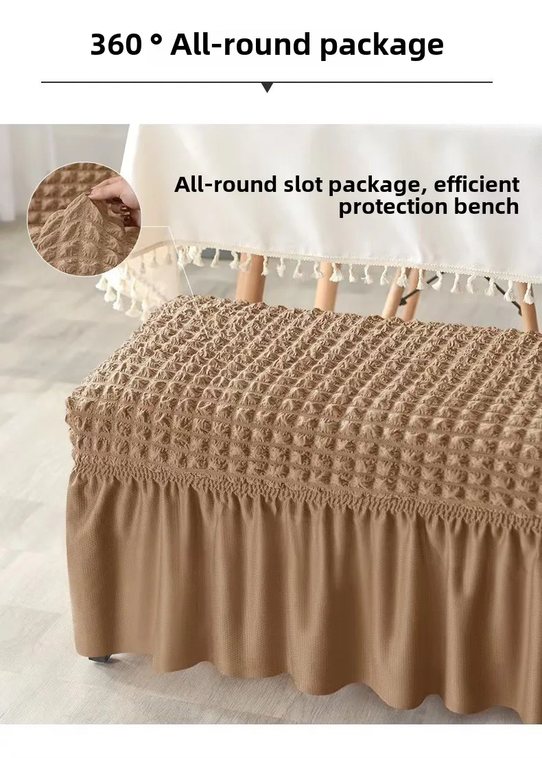 Description Picture 6 of item1PC Solid Color Seersucker Bench Cover with Skirt Non-Slip Dining Seat Slipcover Elastic Piano Chair Case Bedroom Seat Protector