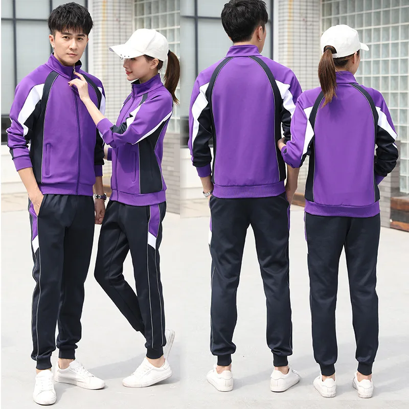 Spring and Autumn Couple Sports Sets Men's Women's Long Sleeve Zipper Jacket Elastic Waist Sports Pants Two Piece Set