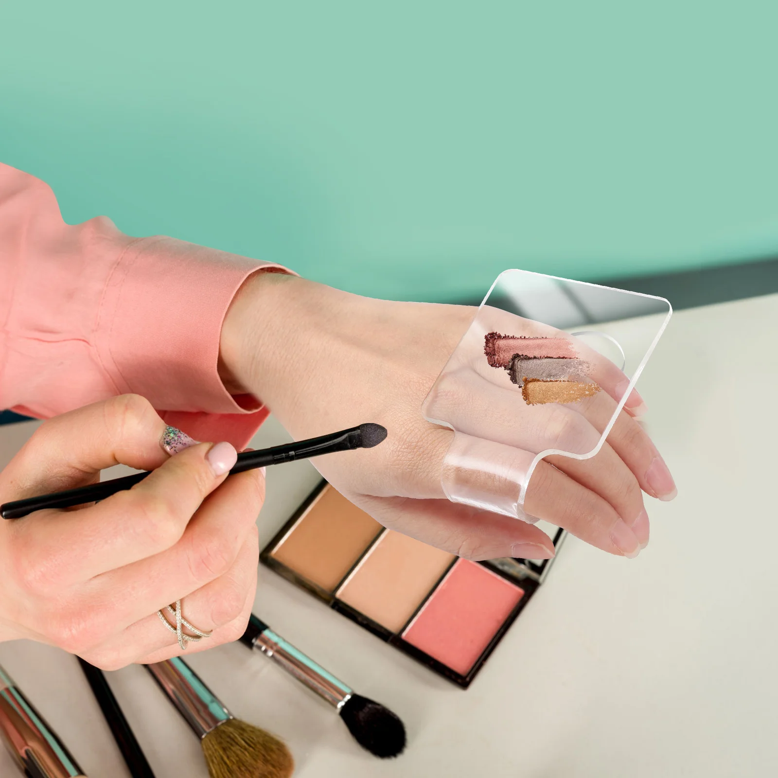 3pcs MinkissyAcrylic Makeup Mixing Tray Clear Hand-held for Cosmetics Nail