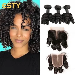 Esty 느슨한 웨이브 헤어 번들 100% 버진 브라질 인간의 머리카락 웨이브 번들 보헤미안 곱슬 탄력 헤어 번들 클로저