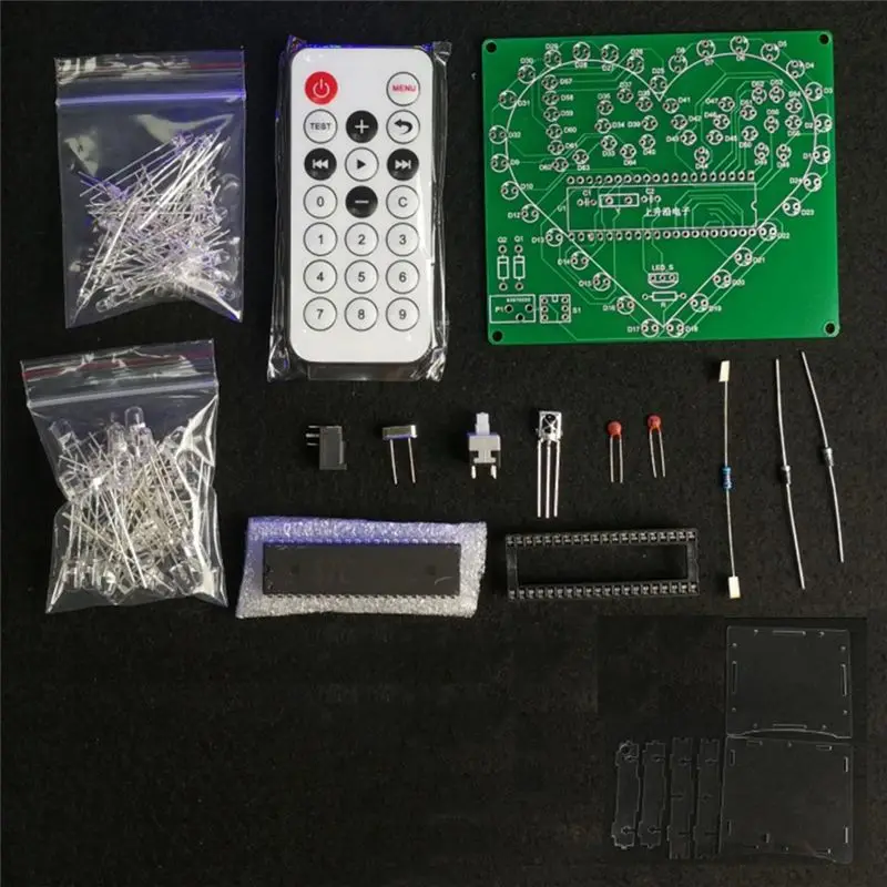 A93Z DIY 전자 키트 다채로운 LED 플래시 러브 하트 DIY 원격 제어 납땜 프로젝트 키트 발렌타인 선물