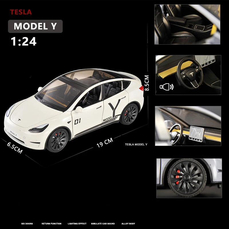 1:24 Teslas Model Y Model 3 With Charging Pile Alloy Car Diecast Metal Toy Car Model Sound and Light Childrens Collectibles Gift 3