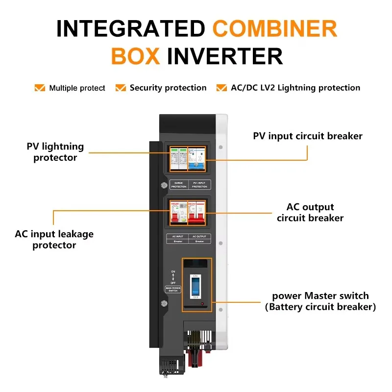 Fchao 4.2KW/6.2KW 24V/48VDC 오프 그리드 하이브리드 태양광 순수 사인파 인버터 100A MPPT(차단기 결합기 상자 포함) 배터리 작동 없음